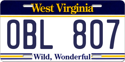WV license plate OBL807