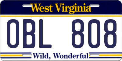 WV license plate OBL808