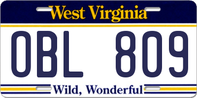 WV license plate OBL809