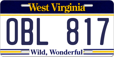 WV license plate OBL817