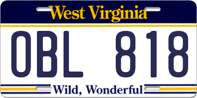 WV license plate OBL818