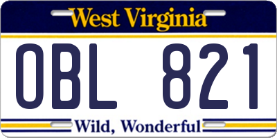 WV license plate OBL821
