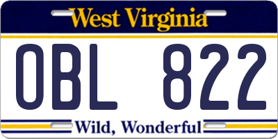 WV license plate OBL822