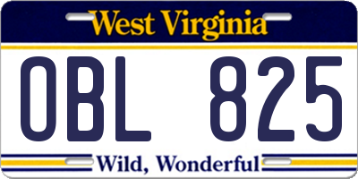 WV license plate OBL825