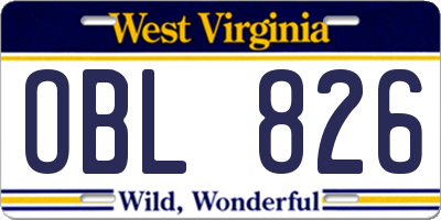 WV license plate OBL826