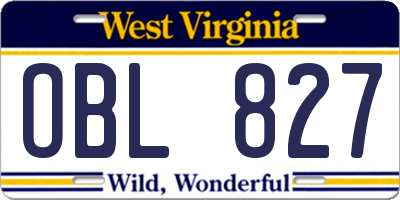 WV license plate OBL827