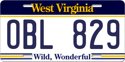WV license plate OBL829