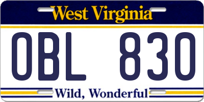 WV license plate OBL830