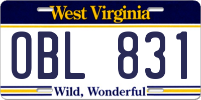 WV license plate OBL831