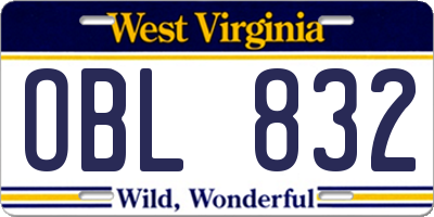 WV license plate OBL832