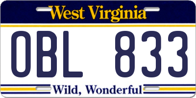 WV license plate OBL833
