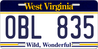 WV license plate OBL835