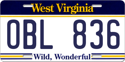 WV license plate OBL836