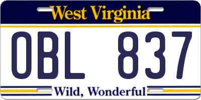 WV license plate OBL837