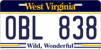 WV license plate OBL838