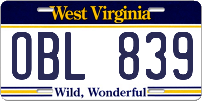 WV license plate OBL839
