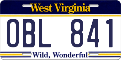 WV license plate OBL841