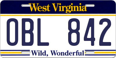 WV license plate OBL842