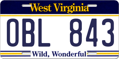 WV license plate OBL843