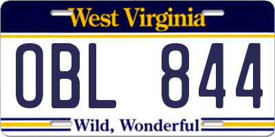 WV license plate OBL844