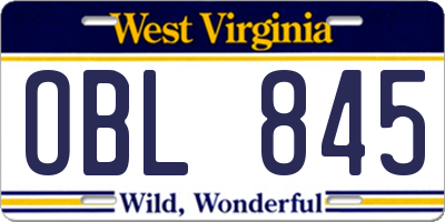 WV license plate OBL845