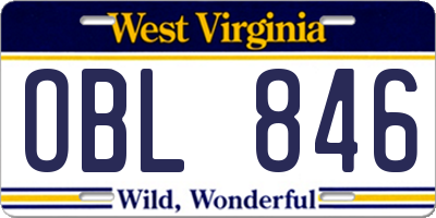WV license plate OBL846