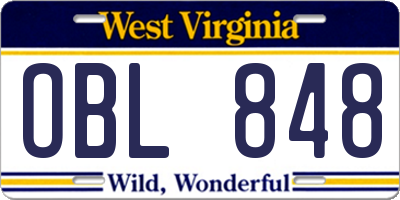 WV license plate OBL848