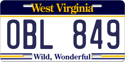 WV license plate OBL849