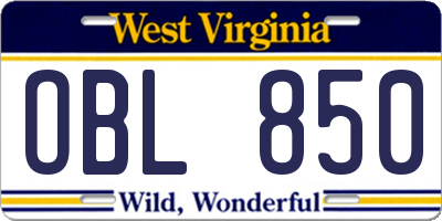 WV license plate OBL850