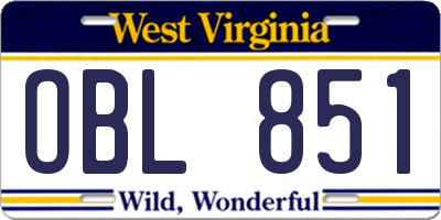 WV license plate OBL851