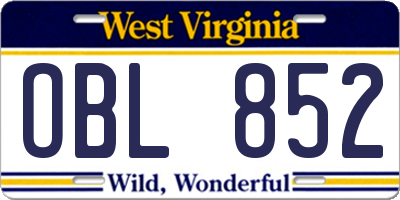 WV license plate OBL852