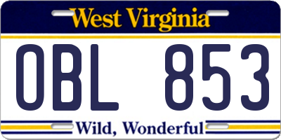 WV license plate OBL853