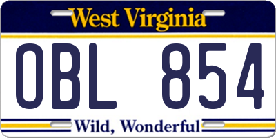 WV license plate OBL854