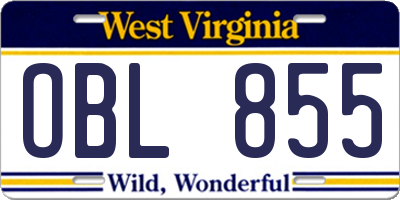 WV license plate OBL855