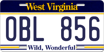 WV license plate OBL856