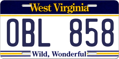 WV license plate OBL858