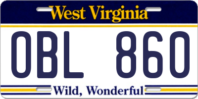 WV license plate OBL860