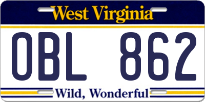 WV license plate OBL862