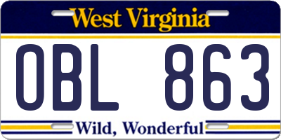 WV license plate OBL863