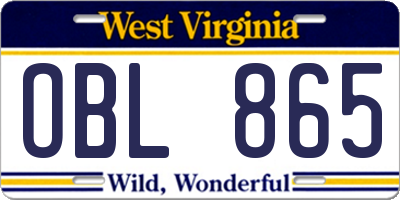 WV license plate OBL865