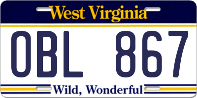 WV license plate OBL867
