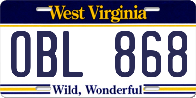 WV license plate OBL868