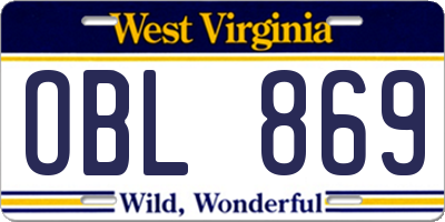 WV license plate OBL869