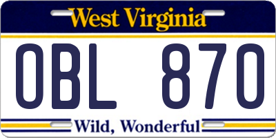WV license plate OBL870