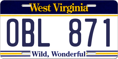 WV license plate OBL871