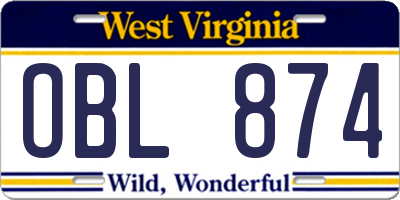 WV license plate OBL874
