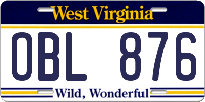 WV license plate OBL876