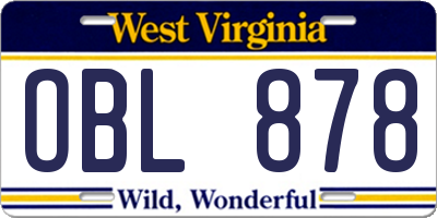 WV license plate OBL878