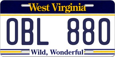 WV license plate OBL880
