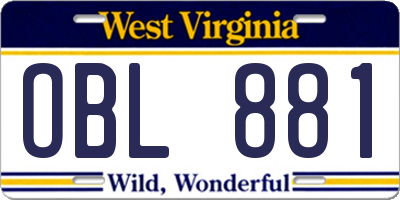 WV license plate OBL881